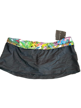 La Blanca Black Swim Skirt with attached Bottoms Colorful Tropical Waistband